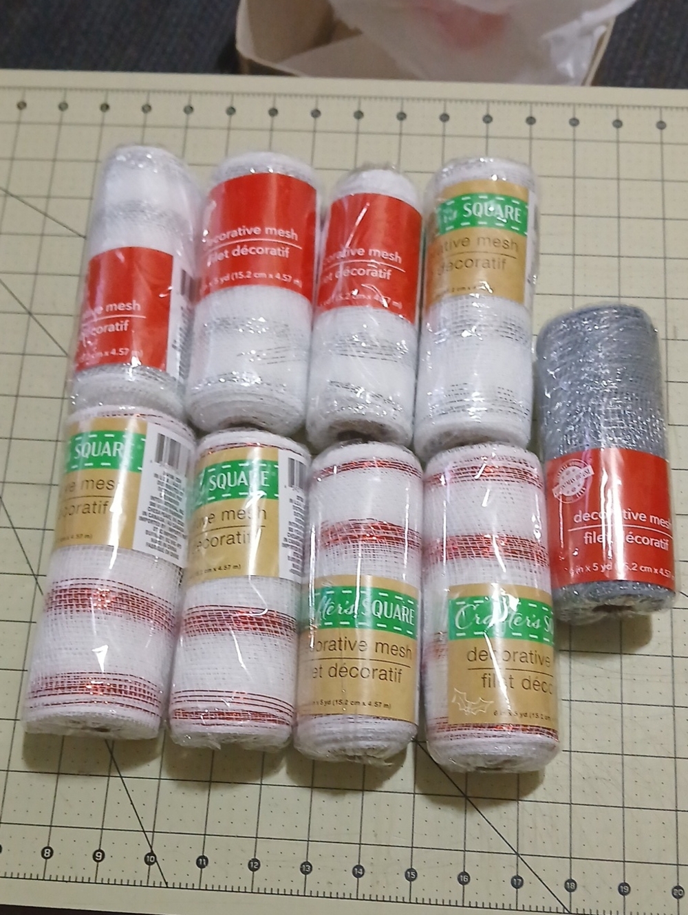 Deco Mesh Bundle - White/Red/Silver